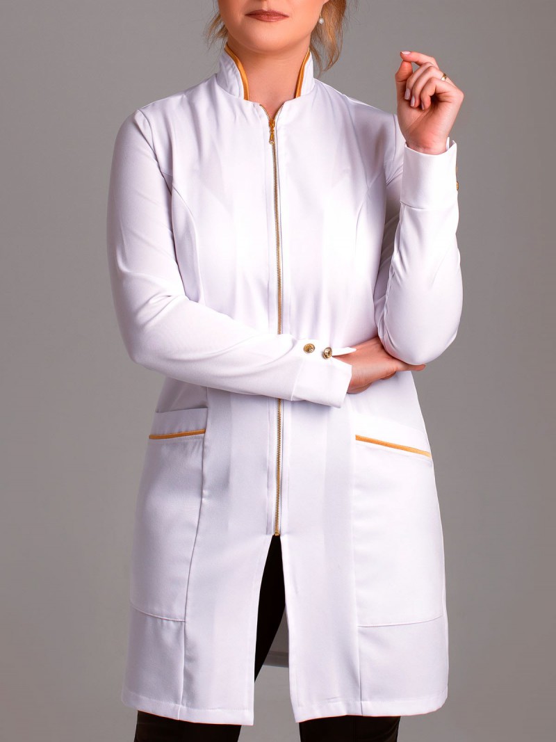 Branco Com Dourado (Botões E Zíper Dourados)