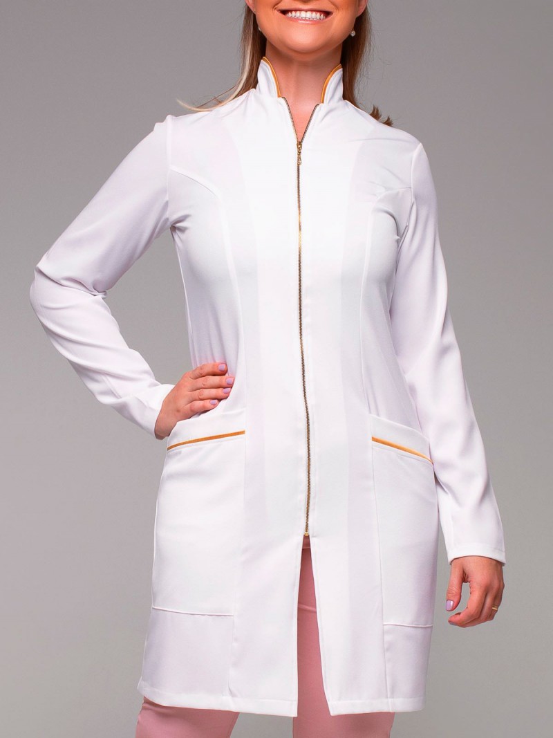 Branco Com Dourado (Botões E Zíper Dourados)