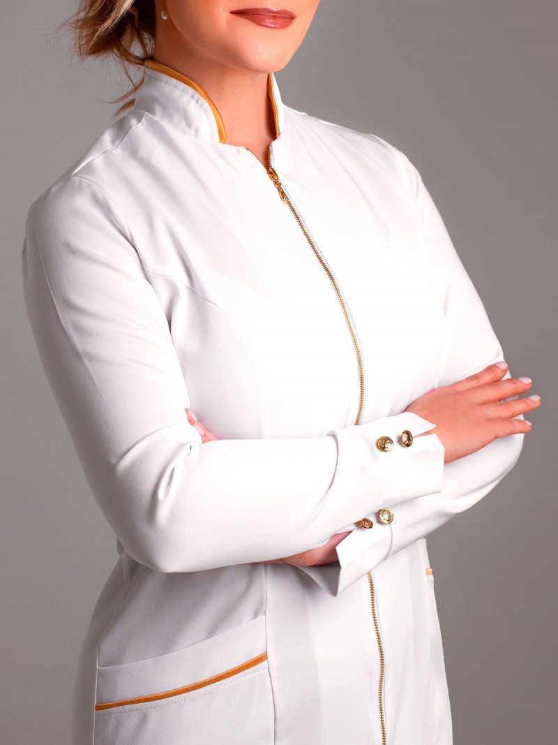 Branco Com Dourado (Botões E Zíper Dourados)