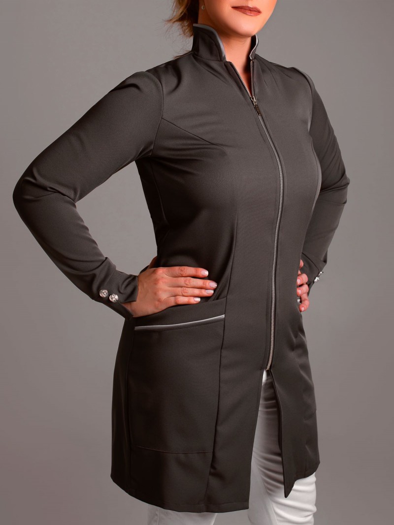 Cinza Chumbo Com Prateado (Botões E Zíper Prateados)