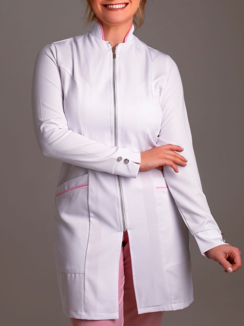 Branco Com Rosa (Botões E Zíper Prateados)