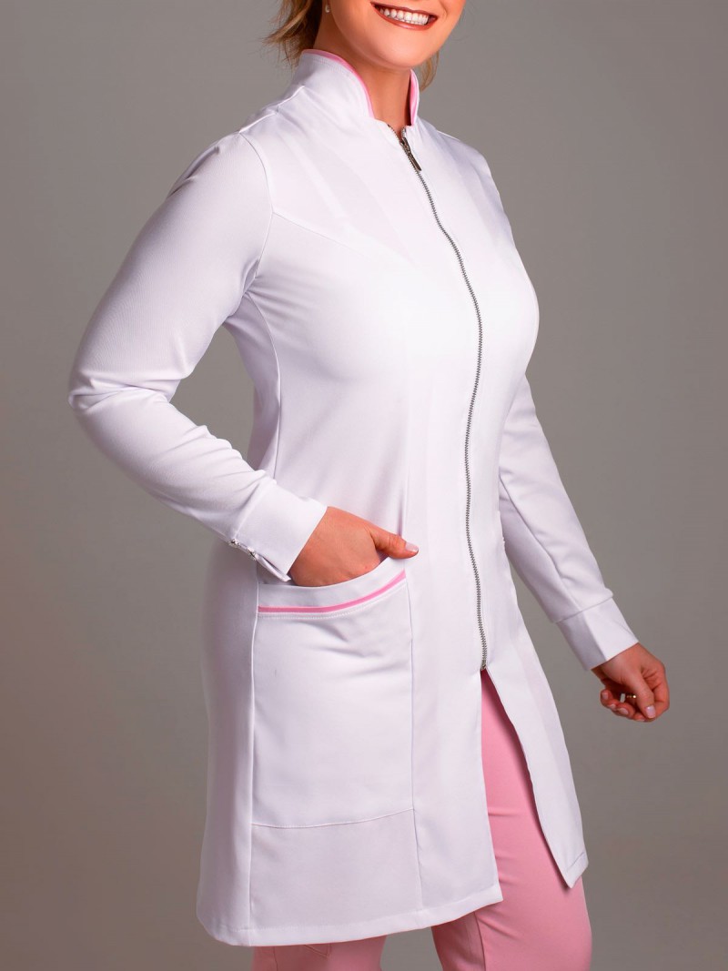 Branco Com Rosa (Botões E Zíper Prateados)