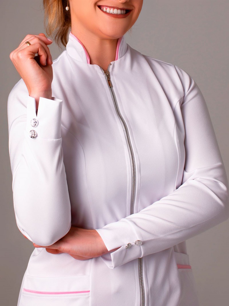 Branco Com Rosa (Botões E Zíper Prateados)